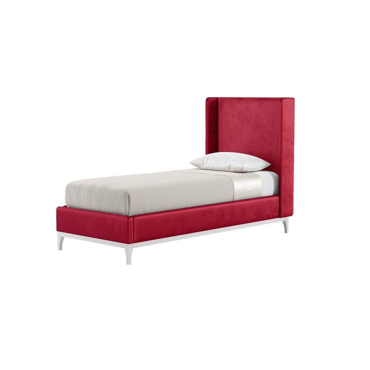 Diane 3ft Single Bed Frame with modern smooth wing headboard, dark red, Leg colour: white - image 1