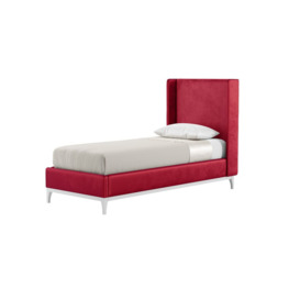 Diane 3ft Single Bed Frame with modern smooth wing headboard, dark red, Leg colour: white