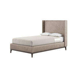 Diane 4ft Small Double Bed Frame with modern smooth wing headboard, mink, Leg colour: dark oak