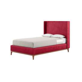 Diane 4ft Small Double Bed Frame with modern smooth wing headboard, dark red, Leg colour: aveo