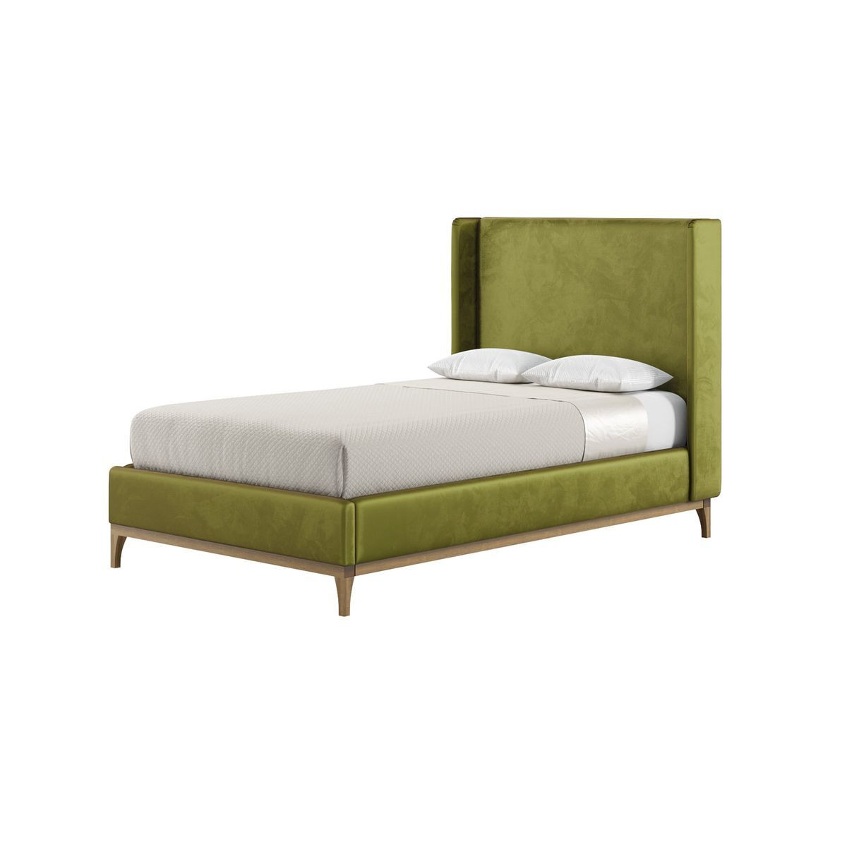 Diane 4ft Small Double Bed Frame with modern smooth wing headboard, olive green, Leg colour: wax black - image 1
