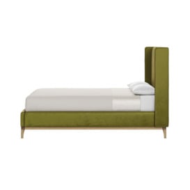 Diane 4ft Small Double Bed Frame with modern smooth wing headboard, olive green, Leg colour: wax black - thumbnail 3