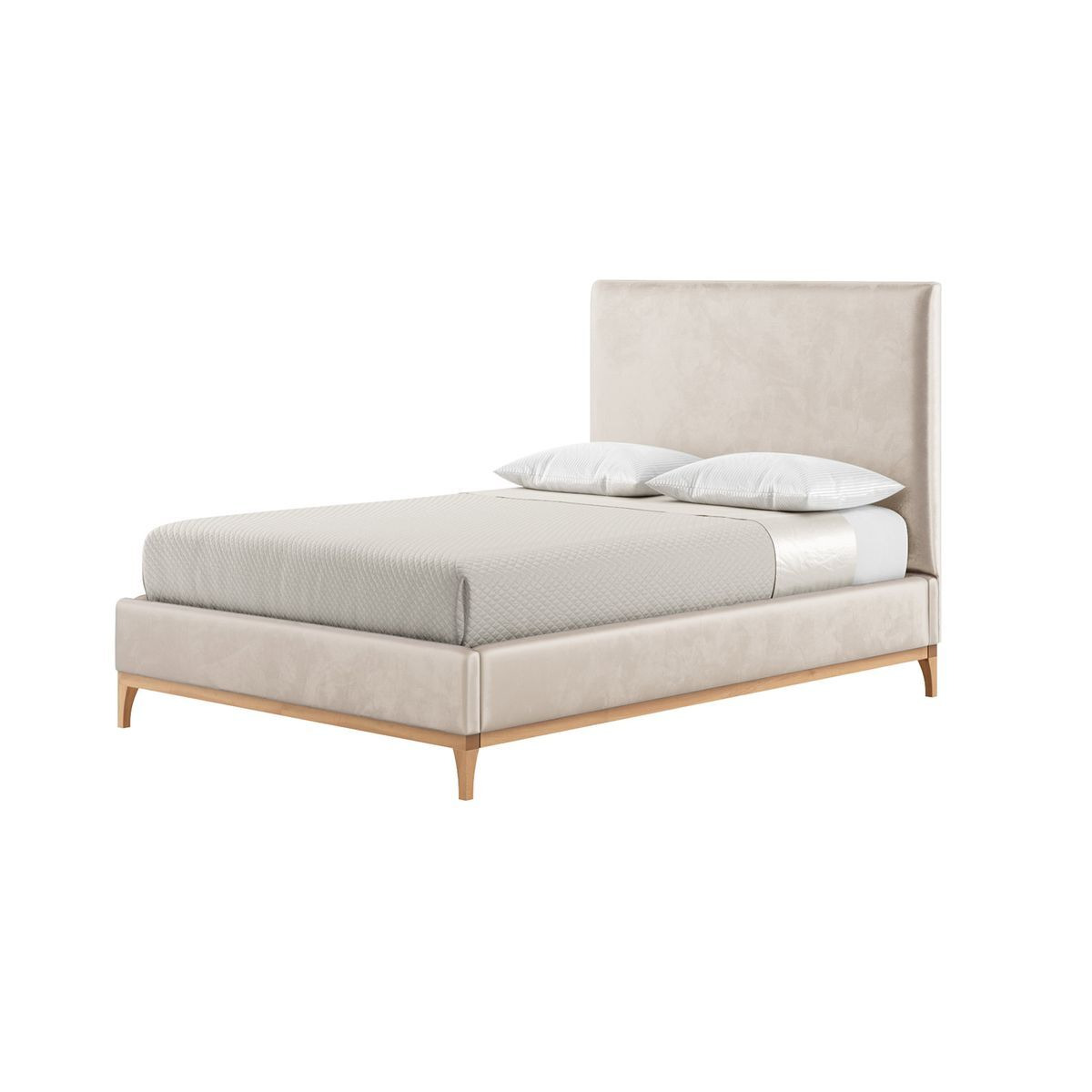 Diane 4ft6 Double Bed Frame with modern smooth headboard, light beige, Leg colour: like oak - image 1