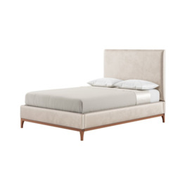 Diane 4ft6 Double Bed Frame with modern smooth headboard, light beige, Leg colour: aveo