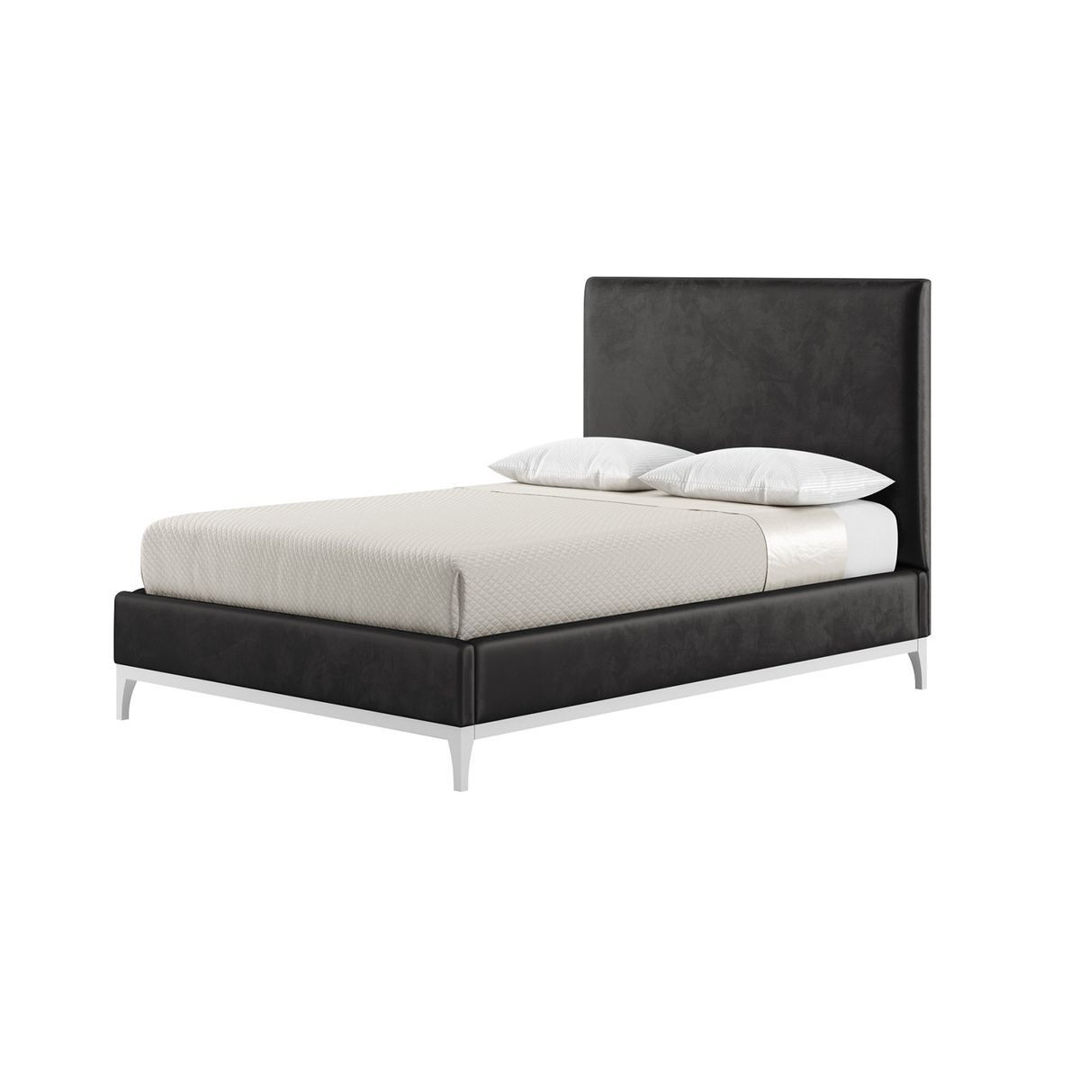 Diane 4ft6 Double Bed Frame with modern smooth headboard, black, Leg colour: white - image 1