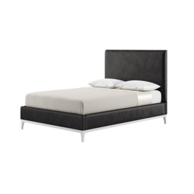 Diane 4ft6 Double Bed Frame with modern smooth headboard, black, Leg colour: white - thumbnail 1