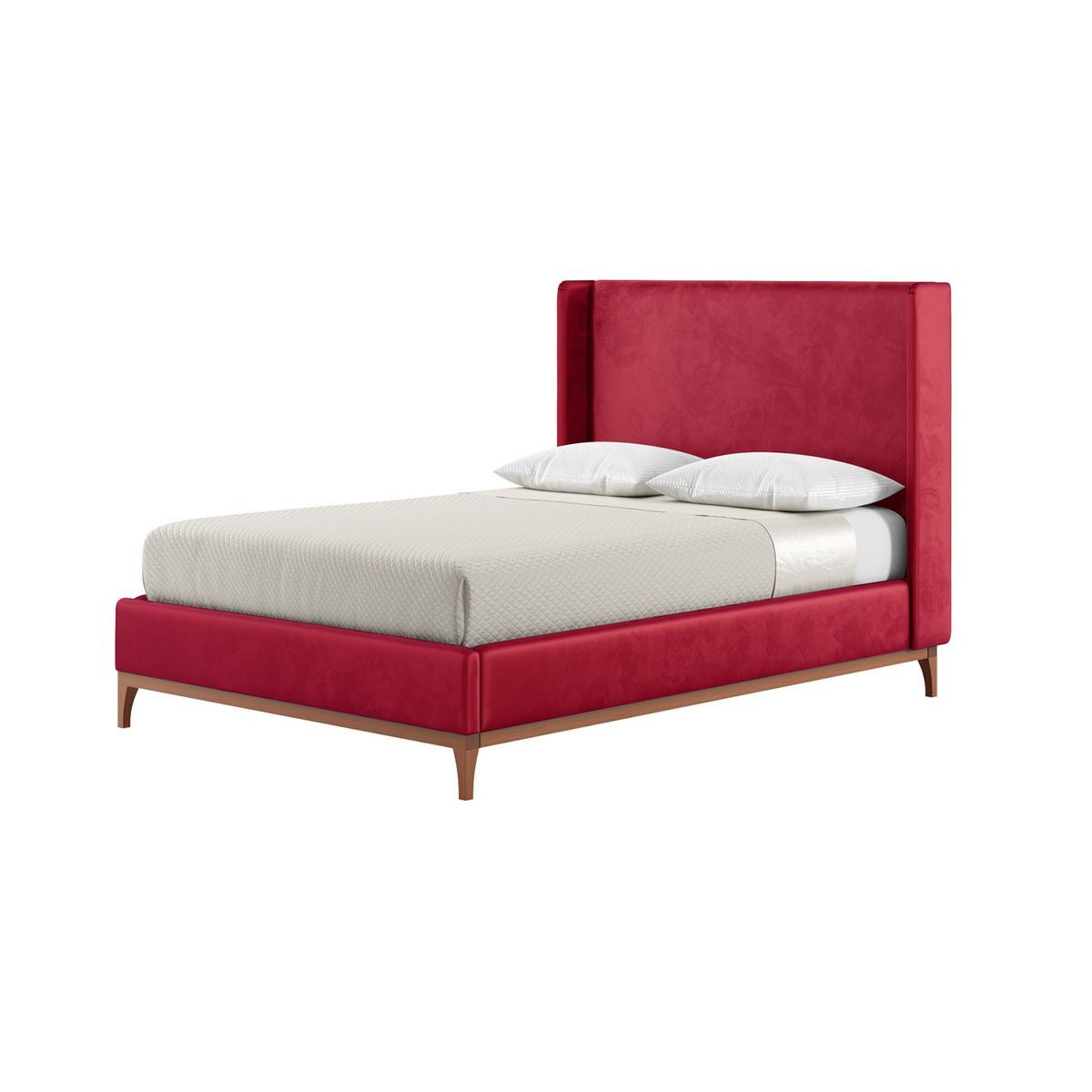 Diane 4ft6 Double Bed Frame with modern smooth wing headboard, dark red, Leg colour: aveo - image 1