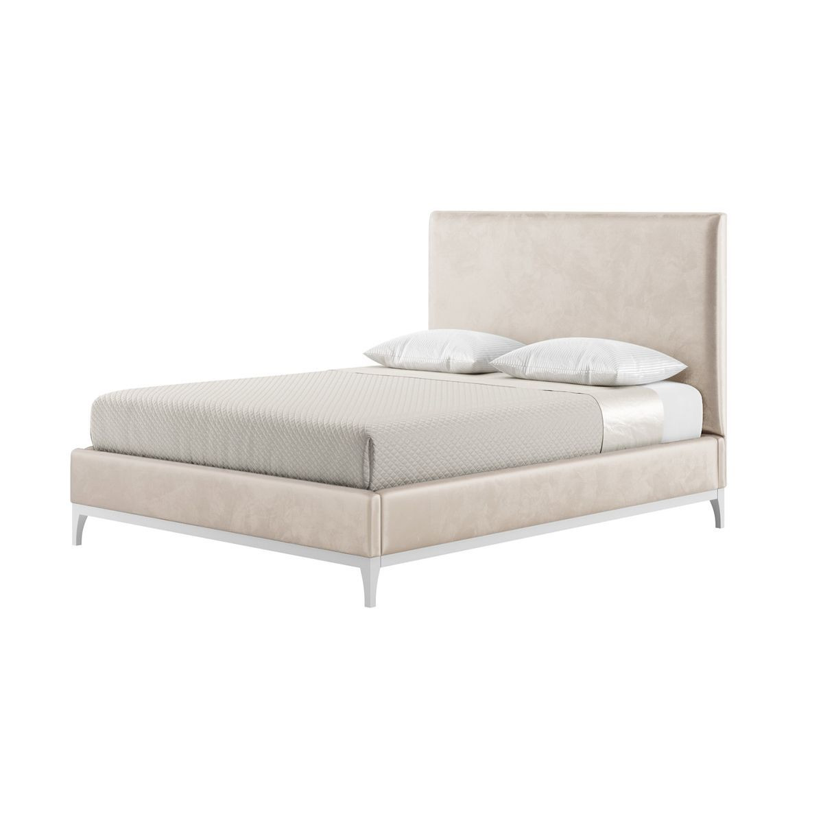 Diane 5ft King Size Bed Frame with modern smooth headboard, light beige, Leg colour: white - image 1
