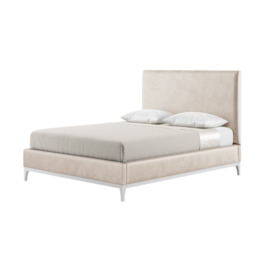 Diane 5ft King Size Bed Frame with modern smooth headboard, light beige, Leg colour: white - thumbnail 1