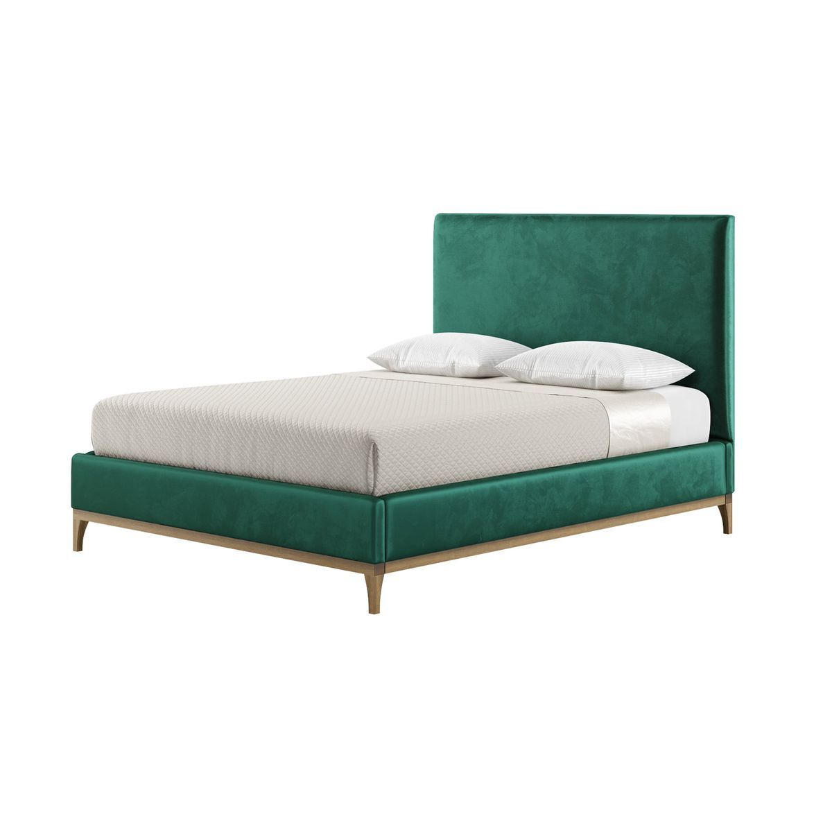 Diane 5ft King Size Bed Frame with modern smooth headboard, dark green, Leg colour: wax black - image 1