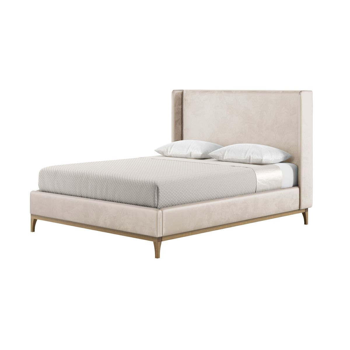 Diane 5ft King Size Bed Frame with modern smooth wing headboard, light beige, Leg colour: wax black - image 1