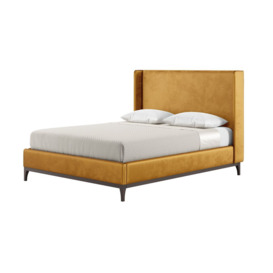 Diane 5ft King Size Bed Frame with modern smooth wing headboard, mustard, Leg colour: dark oak