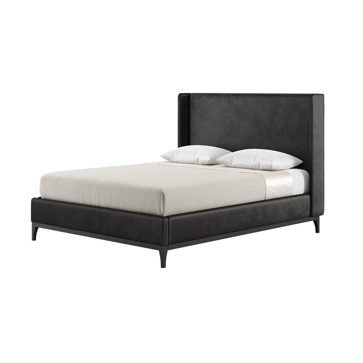 Diane 5ft King Size Bed Frame with modern smooth wing headboard, black, Leg colour: black - image 1