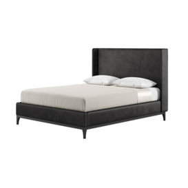 Diane 5ft King Size Bed Frame with modern smooth wing headboard, black, Leg colour: black - thumbnail 1