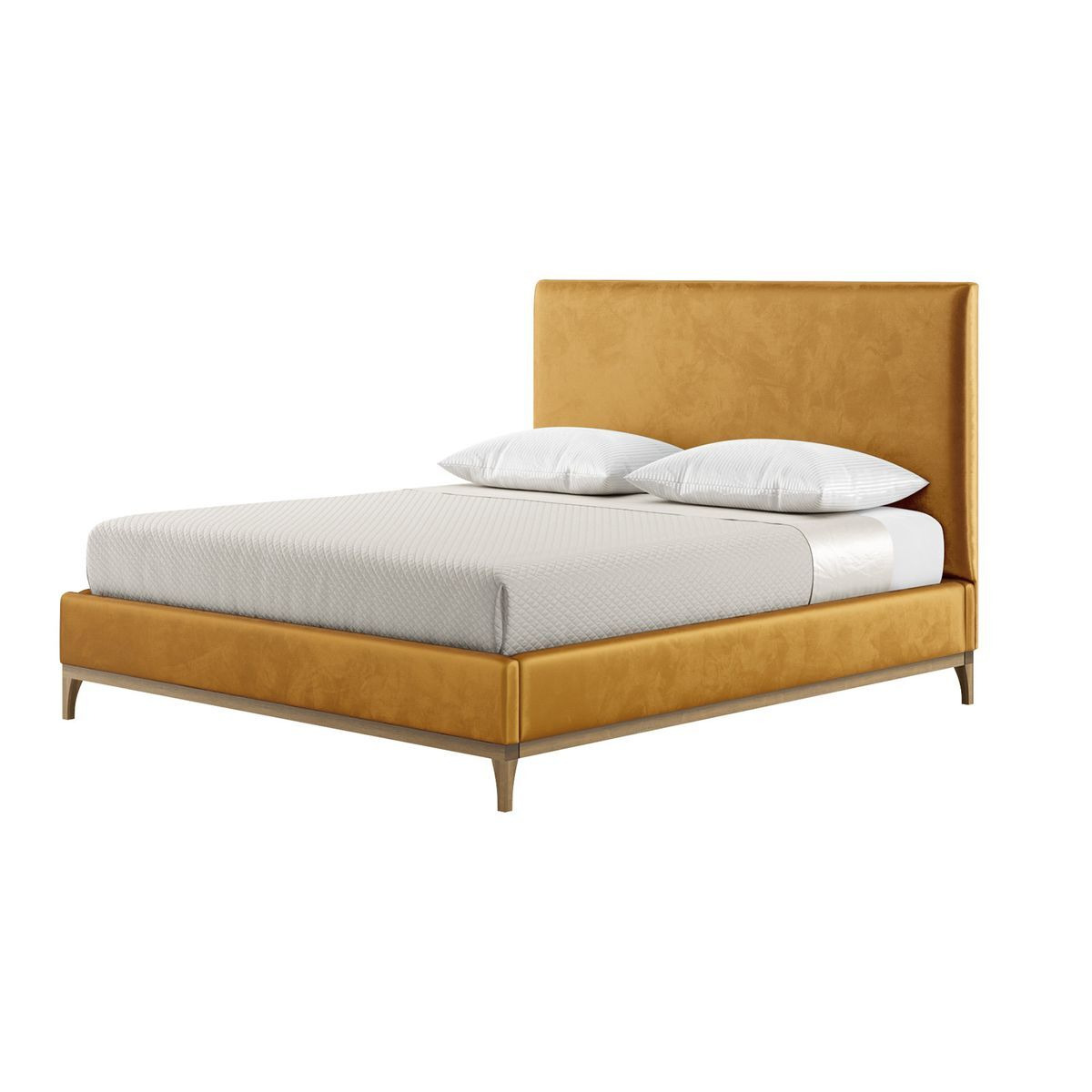 Diane 6ft Super King Size Bed Frame with modern smooth headboard, mustard, Leg colour: wax black - image 1