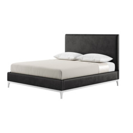 Diane 6ft Super King Size Bed Frame with modern smooth headboard, black, Leg colour: white