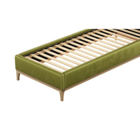 Gene 3ft Single Bed Frame with modern horizontal stitch wing headboard, olive green, Leg colour: wax black - thumbnail 2