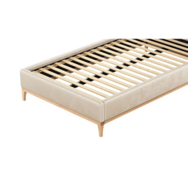 Gene 4ft Small Double Bed Frame with modern horizontal stitch headboard, light beige, Leg colour: like oak - thumbnail 2