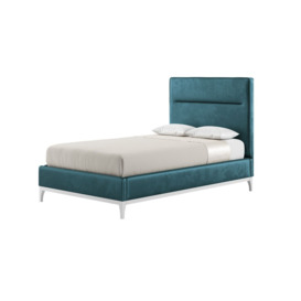 Gene 4ft Small Double Bed Frame with modern horizontal stitch headboard, dirty blue, Leg colour: white - thumbnail 1
