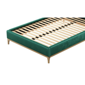 Gene 4ft6 Double Bed Frame with modern horizontal stitch headboard, dark green, Leg colour: wax black - thumbnail 2
