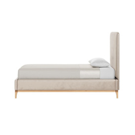 Emily 3ft Single Bed Frame with contemporary panel headboard, light beige, Leg colour: like oak - thumbnail 3