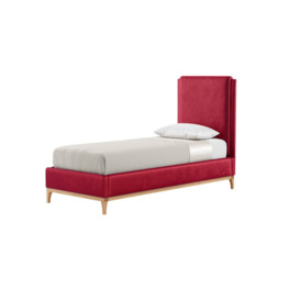 Emily 3ft Single Bed Frame with contemporary panel headboard, dark red, Leg colour: like oak