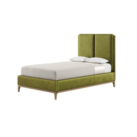 Emily 4ft Small Double Bed Frame with contemporary twin panel headboard, olive green, Leg colour: wax black