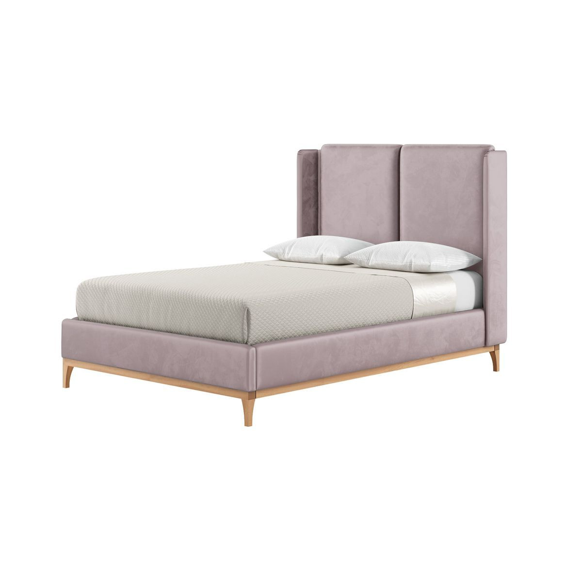 Emily 4ft6 Double Bed Frame with contemporary twin panel wing headboard, lilac, Leg colour: like oak - image 1