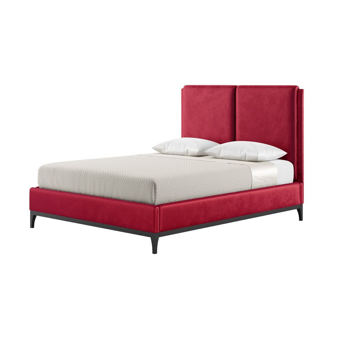 Emily 5ft King Size Bed Frame with contemporary twin panel headboard, dark red, Leg colour: black - image 1