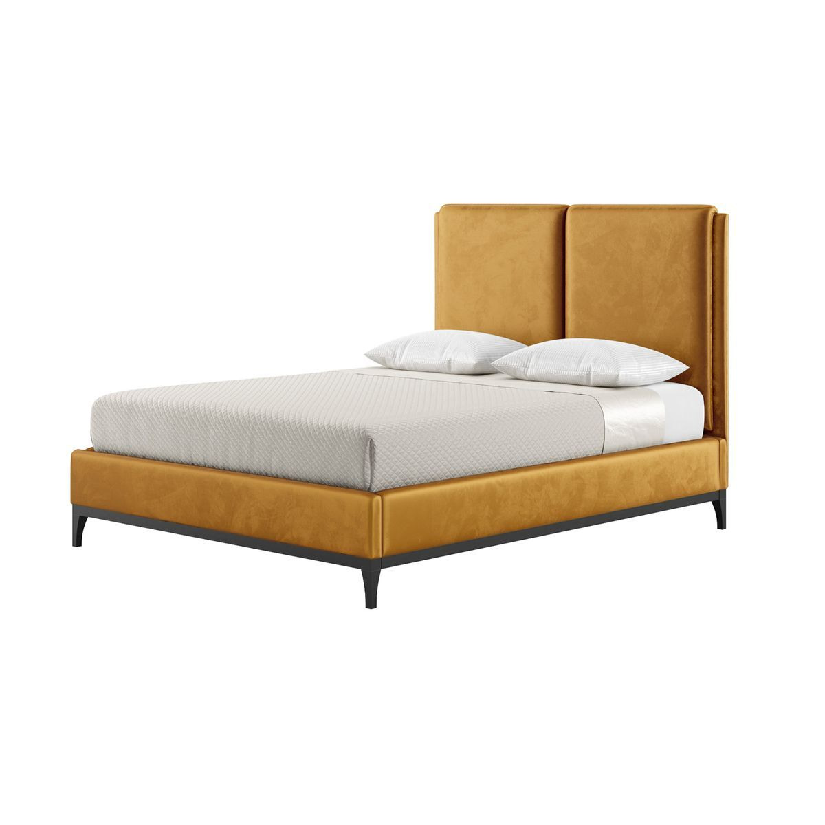 Emily 5ft King Size Bed Frame with contemporary twin panel headboard, mustard, Leg colour: black - image 1