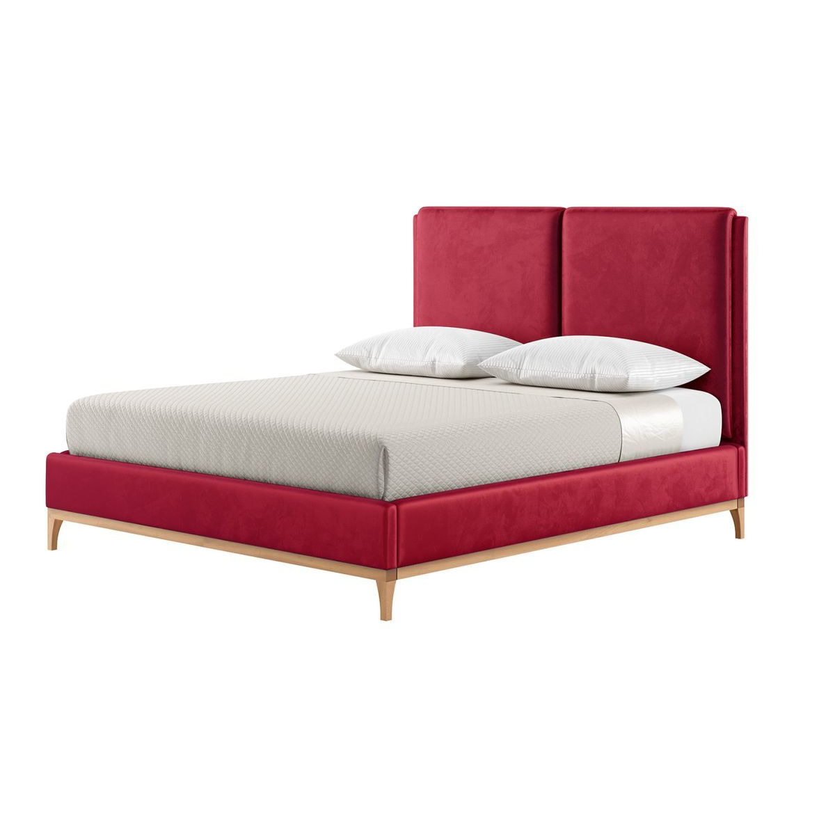 Emily 6ft Super King Size Bed Frame with contemporary twin panel headboard, dark red, Leg colour: like oak - image 1