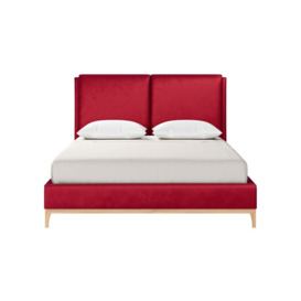 Emily 6ft Super King Size Bed Frame with contemporary twin panel headboard, dark red, Leg colour: like oak - thumbnail 3