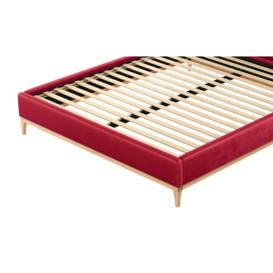 Emily 6ft Super King Size Bed Frame with contemporary twin panel headboard, dark red, Leg colour: like oak - thumbnail 2