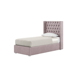 Jewel 3ft Single Bed Frame With Luxury Deep Button Quilted Wing Headboard, lilac, Leg colour: white