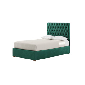 Jewel 4ft Small Double Bed Frame With Luxury Deep Button Quilted Headboard, dark green, Leg colour: aveo - thumbnail 1