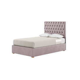 Jewel 4ft Small Double Bed Frame With Luxury Deep Button Quilted Headboard, lilac, Leg colour: like oak - thumbnail 1