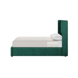 Jewel 4ft6 Double Bed Frame With Luxury Deep Button Quilted Wing Headboard, dark green, Leg colour: dark oak - thumbnail 2