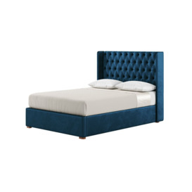 Jewel 4ft6 Double Bed Frame With Luxury Deep Button Quilted Wing Headboard, blue, Leg colour: aveo - thumbnail 1