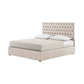 Jewel 6ft Super King Size Bed With Luxury Deep Button Quilted Headboard, light beige, Leg colour: like oak - thumbnail 1