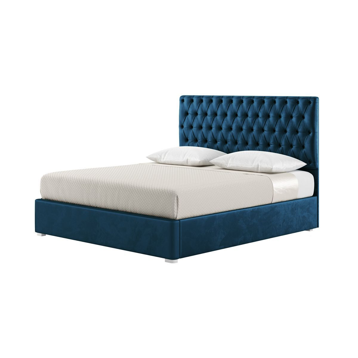 Jewel 6ft Super King Size Bed With Luxury Deep Button Quilted Headboard, blue, Leg colour: white - image 1