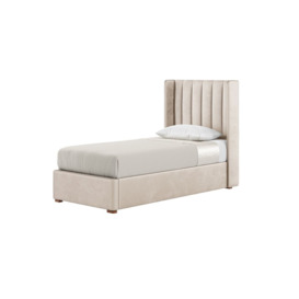 Naomi 3ft Single Bed Frame With Fluted Vertical Stitch Wing Headboard, light beige, Leg colour: aveo - thumbnail 1