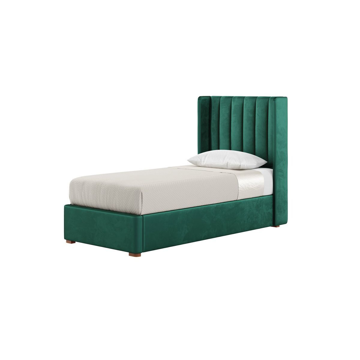 Naomi 3ft Single Bed Frame With Fluted Vertical Stitch Wing Headboard, dark green, Leg colour: aveo - image 1