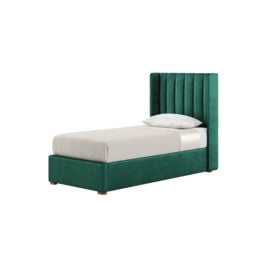 Naomi 3ft Single Bed Frame With Fluted Vertical Stitch Wing Headboard, dark green, Leg colour: aveo - thumbnail 1