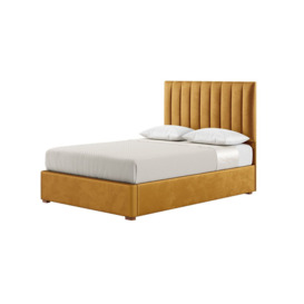 Naomi 4ft6 Double Bed Frame With Fluted Vertical Stitch Headboard, mustard, Leg colour: aveo - thumbnail 1