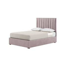 Naomi 4ft6 Double Bed Frame With Fluted Vertical Stitch Headboard, lilac, Leg colour: dark oak