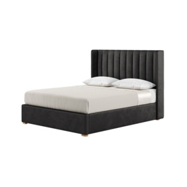 Naomi 5ft King Size Bed Frame With Fluted Vertical Stitch Wing Headboard, black, Leg colour: like oak