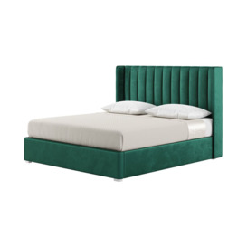 Naomi 6ft Super King Size Bed With Fluted Vertical Stitch Wing Headboard, dark green, Leg colour: white
