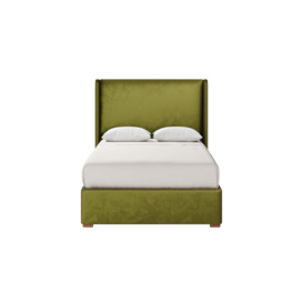 Darcy 4ft Small Double Bed Frame With Modern Smooth Wing Headboard, olive green, Leg colour: aveo - thumbnail 2