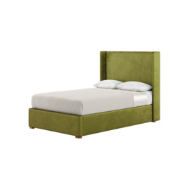 Darcy 4ft Small Double Bed Frame With Modern Smooth Wing Headboard, olive green, Leg colour: aveo - thumbnail 1