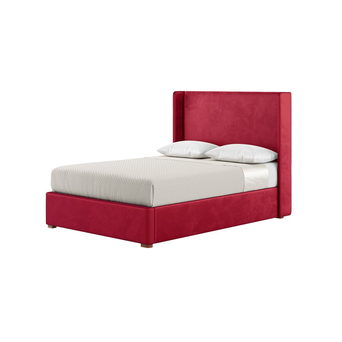 Darcy 4ft6 Double Bed Frame With Modern Smooth Wing Headboard, dark red, Leg colour: aveo - image 1